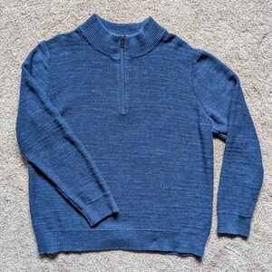 LL Bean Mens Size Large Ragg Quarter Zip Sweater Blue Pullover Cotton Preppy